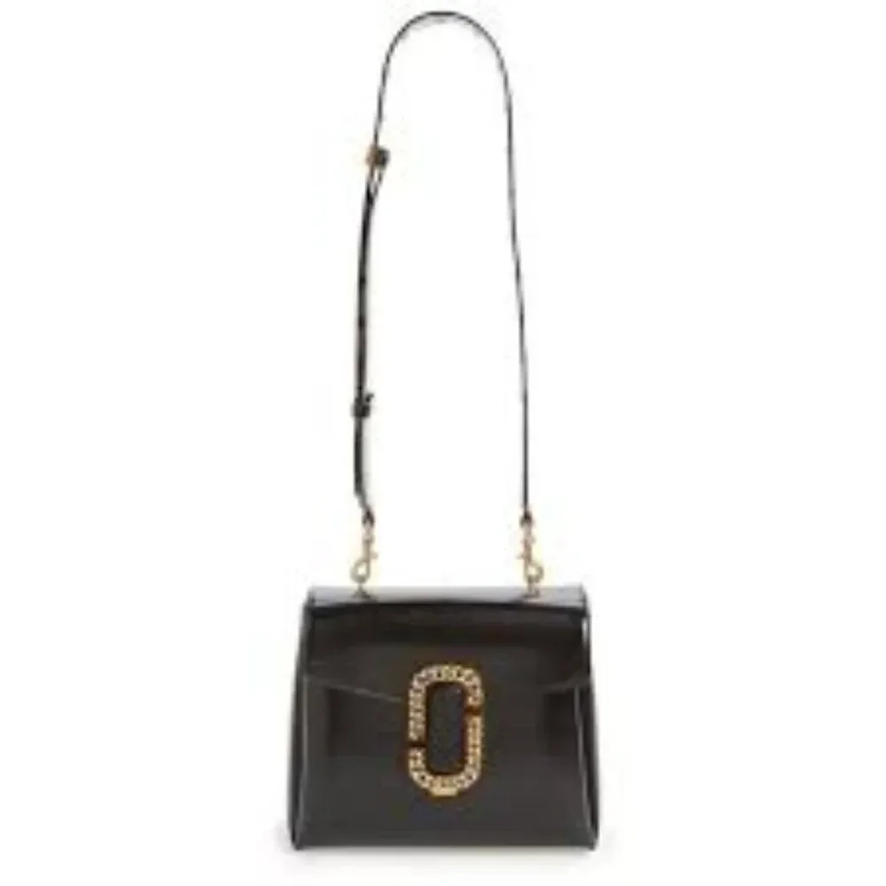 NEW Marc Jacobs Black  Polished Leather Double J St Marc Satchel Crossbody